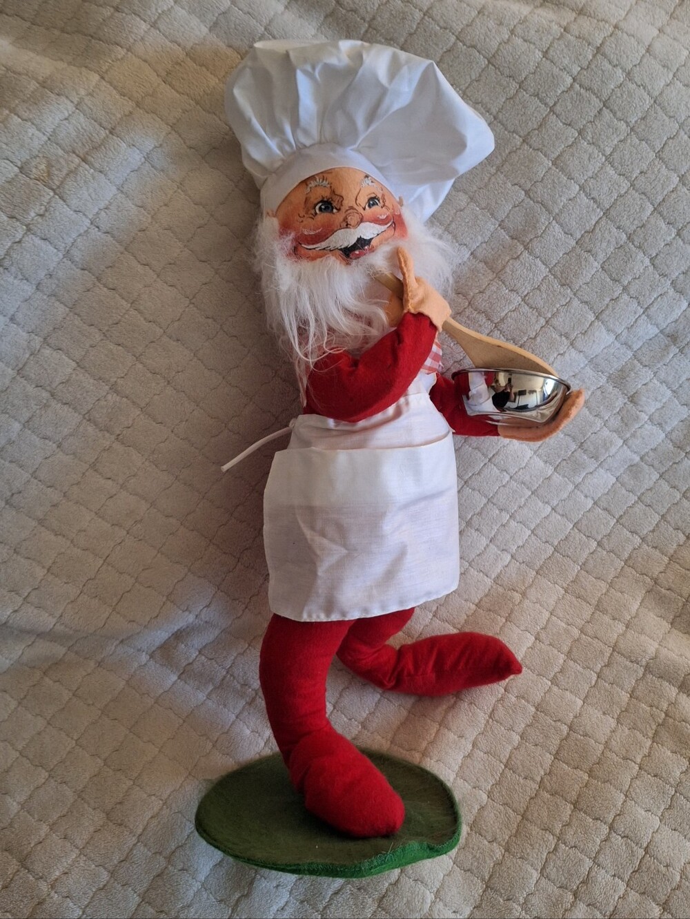 Annalee 18" Santa Baker Doll 5632 Wooden Spoon Metal Bowl 1990 Gingham Bandana